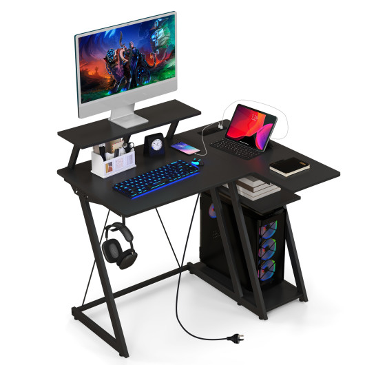 L Shaped Gaming Desk with Storage, Outlets, and USB Ports