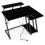L Shaped Gaming Desk with Storage, Outlets, and USB Ports