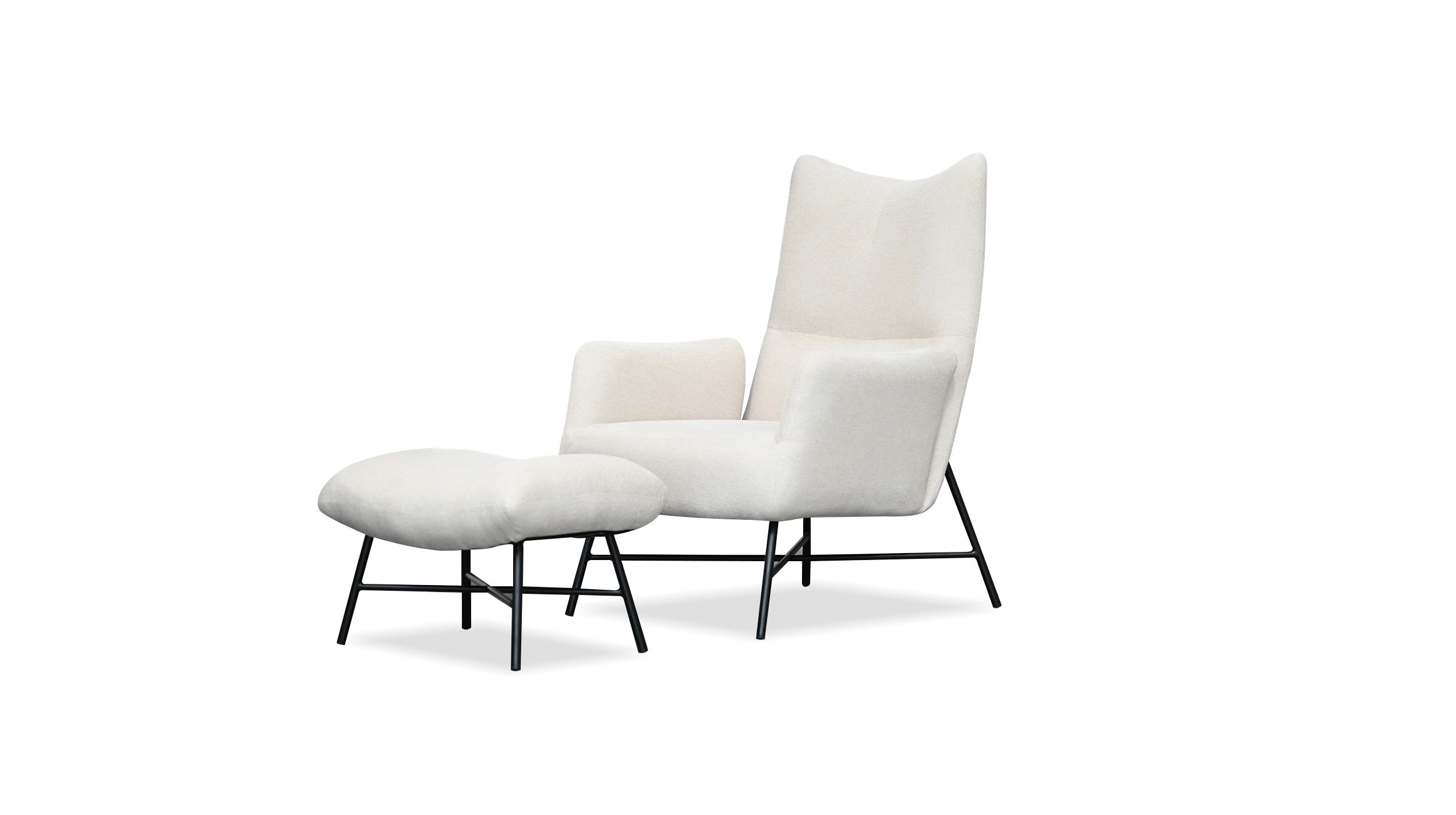 caraway bone fabric lounge chair black steel base