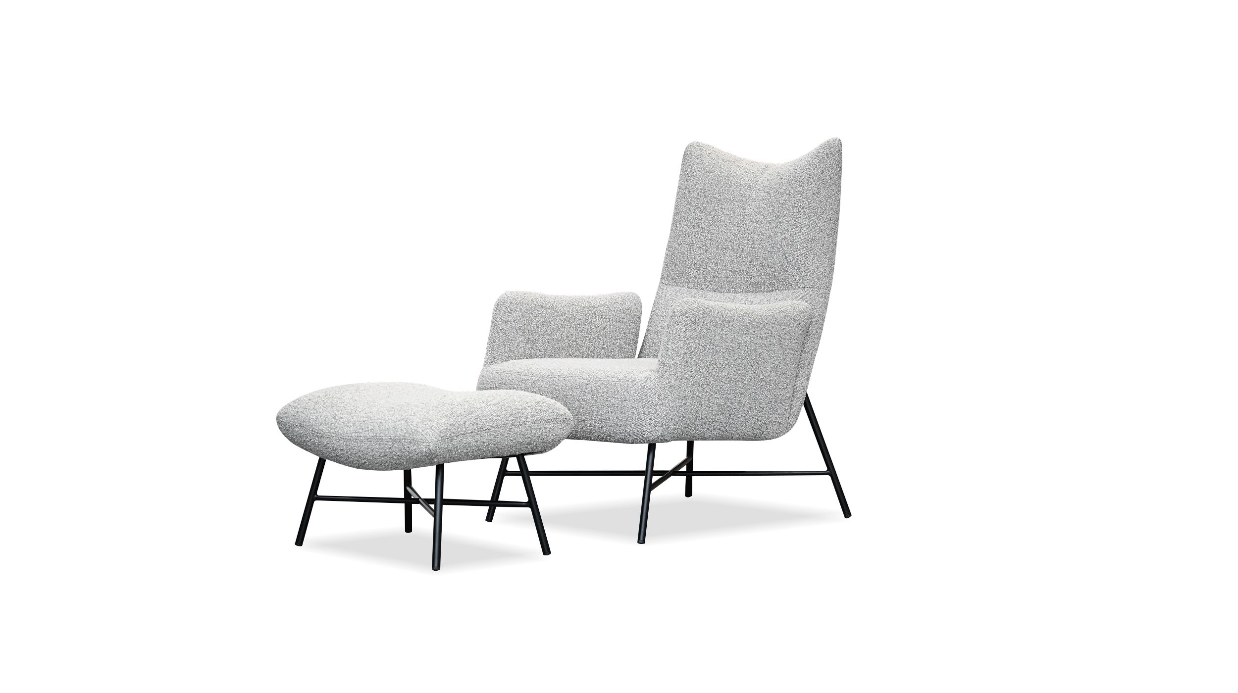 caraway putty bouclé lounge chair black steel base