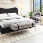 Gray Steel Frame Bench with Plush Fabric Seat 8 Gray Steel Frame Bench with Plush Fabric Seat