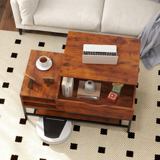 Rustic Brown Lift Top Coffee Table with Hidden Storage and Shelf 2 Rustic Brown Lift Top Coffee Table with Hidden Storage and Shelf - Image 2