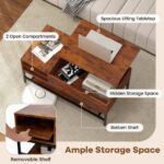 Rustic Brown Lift Top Coffee Table with Hidden Storage and Shelf 14 Rustic Brown Lift Top Coffee Table with Hidden Storage and Shelf