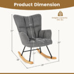 Linen Rocking Chair with High Backrest and Padded Armrests