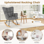 Linen Rocking Chair with High Backrest and Padded Armrests