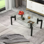 Modern 2-Tier Glass Coffee Table with Metal Legs Black 9 Modern 2-Tier Glass Coffee Table with Metal Legs Black
