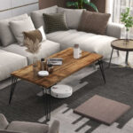 Rustic Wooden Coffee Table with Metal Legs and Large Surface