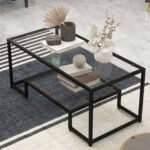 Modern 2-Tier Glass Coffee Table with Steel Frame