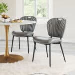 Vintage Gray Tufted Faux Leather Dining Chairs with Steel Frame (Set of 2)