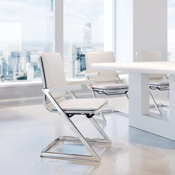 White Ergonomic Conference Chair with Cushioned Seat and Back (Set of 2)