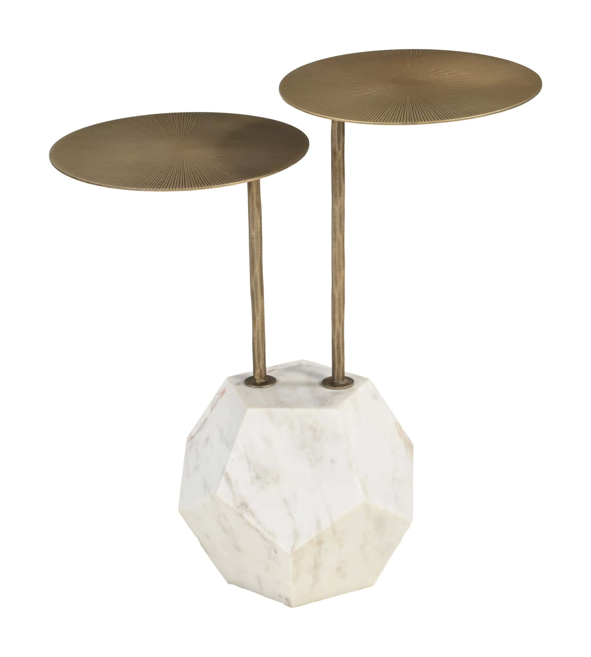 Brass and White Modern Marble Top Round Side Table