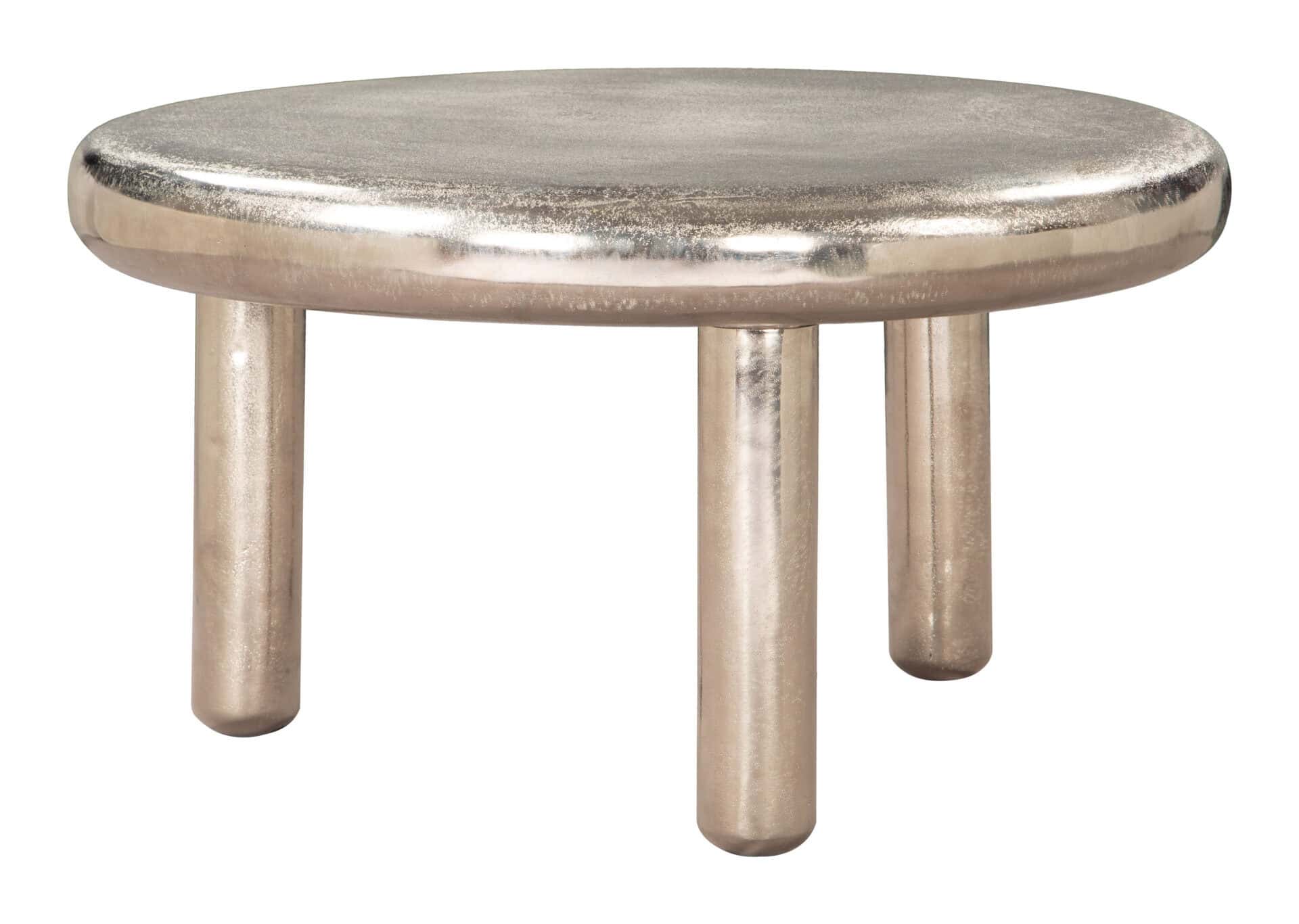 Modern Round Silver Coffee Table with Iron Base, 32 Inches 1 Modern Round Silver Coffee Table with Iron Base, 32 Inches