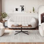 Ivory Shearling Style Swivel Chair with Armrest Support 12 Ivory Shearling Style Swivel Chair with Armrest Support
