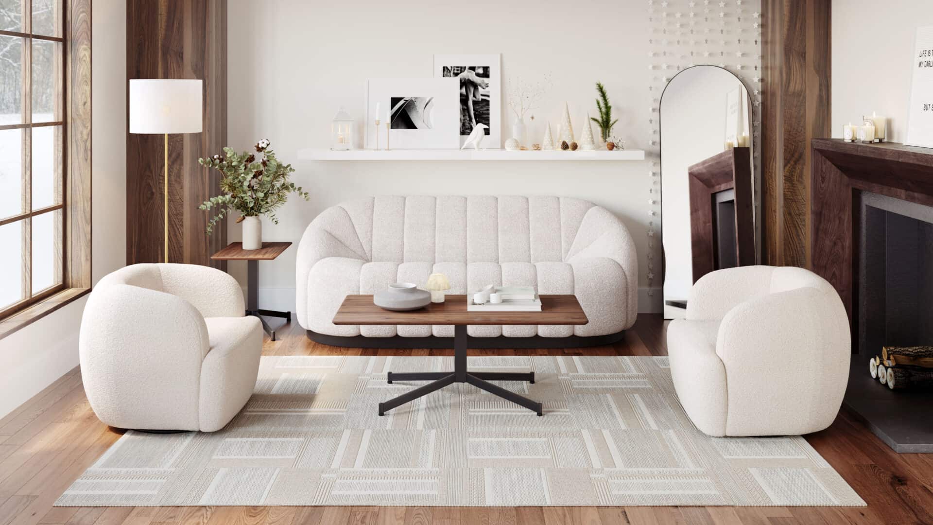 Ivory Shearling Style Swivel Chair with Armrest Support 2 Ivory Shearling Style Swivel Chair with Armrest Support - Image 2