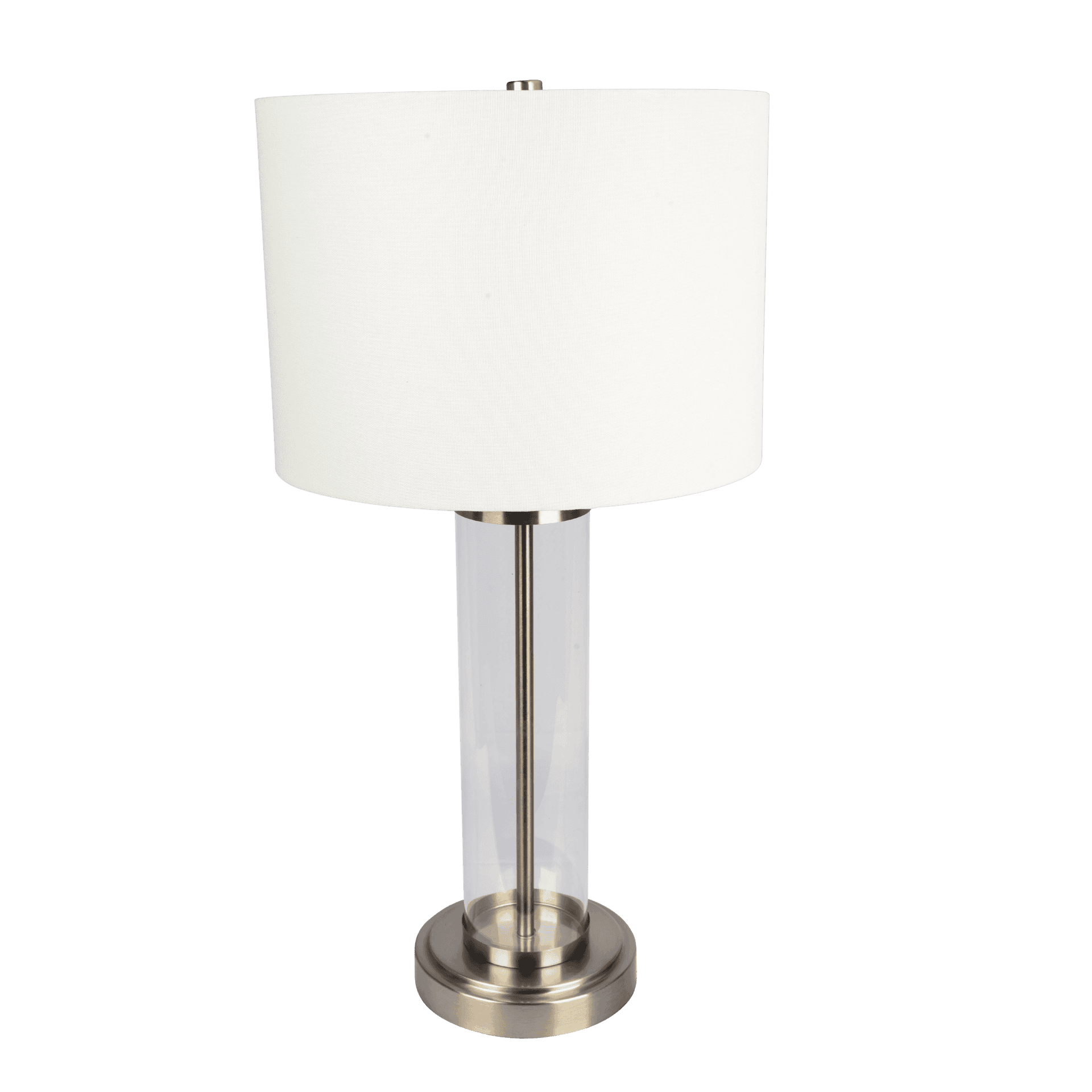 Silvery Gray Brushed Nickel Table Lamp with Clear Glass Body 1 Silvery Gray Brushed Nickel Table Lamp with Clear Glass Body