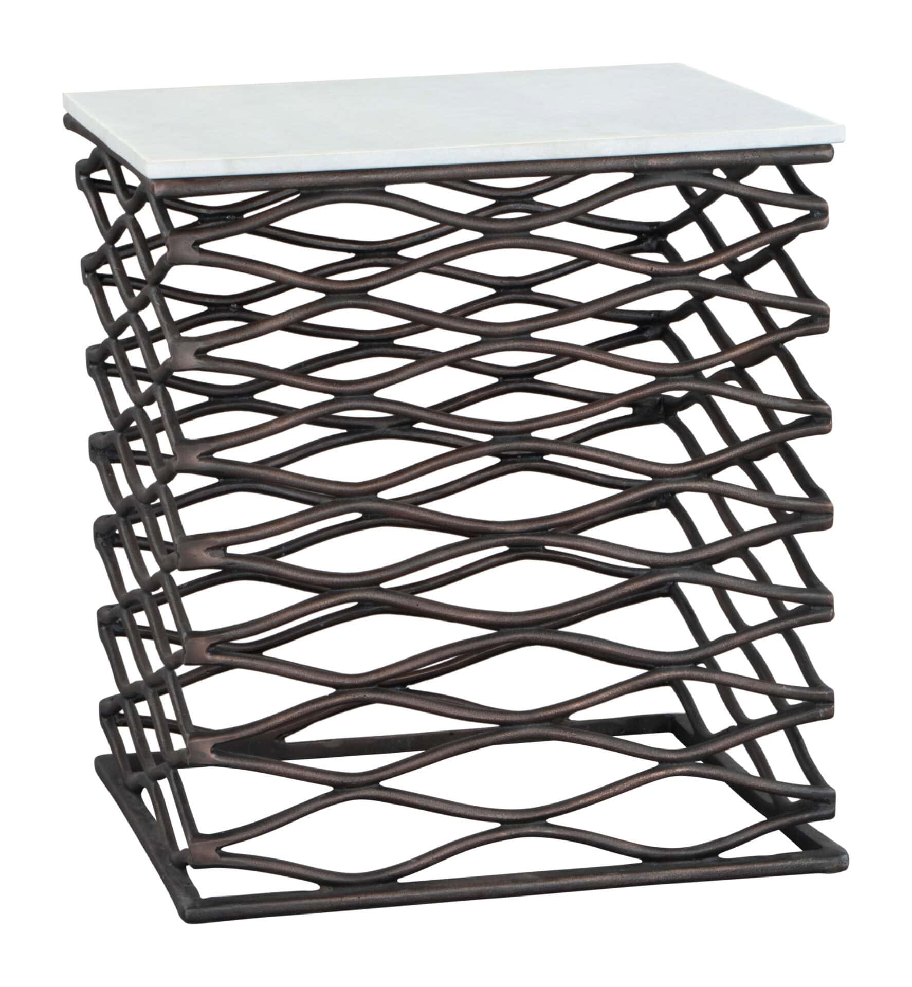 Modern Square Marble Side Table with Steel Frame, White Finish 4 Modern Square Marble Side Table with Steel Frame, White Finish - Image 4