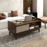Mid-Century Walnut Coffee Table with Sliding Doors and Storage 8 Mid-Century Walnut Coffee Table with Sliding Doors and Storage