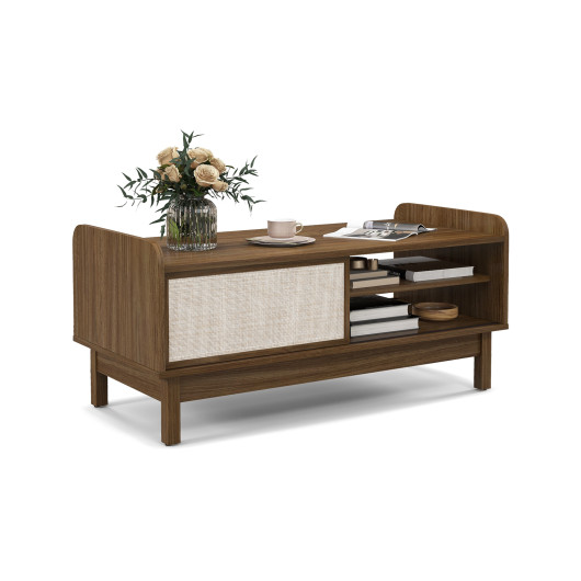 Mid-Century Walnut Coffee Table with Sliding Doors and Storage 4 Mid-Century Walnut Coffee Table with Sliding Doors and Storage - Image 4