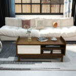 Mid-Century Walnut Coffee Table with Sliding Doors and Storage 13 Mid-Century Walnut Coffee Table with Sliding Doors and Storage