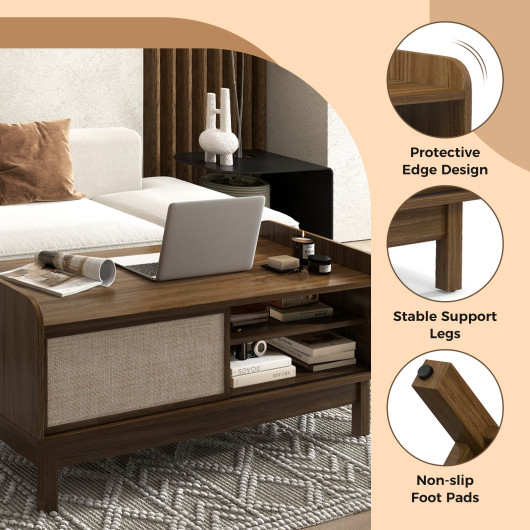 Mid-Century Walnut Coffee Table with Sliding Doors and Storage 7 Mid-Century Walnut Coffee Table with Sliding Doors and Storage - Image 7