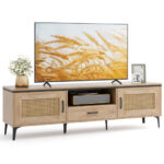 Mid Century Modern Oak TV Stand with Cabinets and Drawer 10 Mid Century Modern Oak TV Stand with Cabinets and Drawer