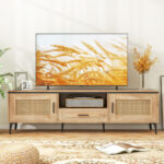 Mid Century Modern Oak TV Stand with Cabinets and Drawer 8 Mid Century Modern Oak TV Stand with Cabinets and Drawer
