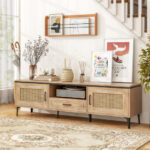 Mid Century Modern Oak TV Stand with Cabinets and Drawer 9 Mid Century Modern Oak TV Stand with Cabinets and Drawer