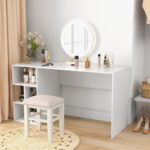 White Modern Computer Desk with Storage Shelves for Home Office