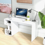 White Modern Computer Desk with Storage Shelves for Home Office
