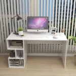 White Modern Computer Desk with Storage Shelves for Home Office