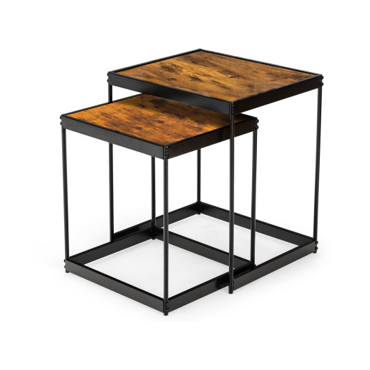 Rustic Brown Nesting End Tables with Metal Legs for Living Room (Set of 2) 3 Rustic Brown Nesting End Tables with Metal Legs for Living Room (Set of 2) - Image 3