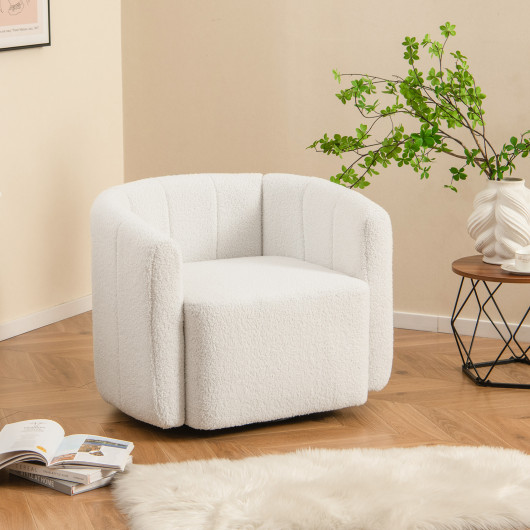White Sherpa Upholstered Swivel Barrel Chair with Curved Backrest 2 White Sherpa Upholstered Swivel Barrel Chair with Curved Backrest - Image 2