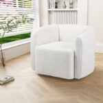White Sherpa Upholstered Swivel Barrel Chair with Curved Backrest 8 White Sherpa Upholstered Swivel Barrel Chair with Curved Backrest