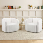 White Sherpa Upholstered Swivel Barrel Chair with Curved Backrest 12 White Sherpa Upholstered Swivel Barrel Chair with Curved Backrest
