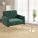 Velvet Accent Chair with Tufted Back and Golden Metal Legs 8 Velvet Accent Chair with Tufted Back and Golden Metal Legs
