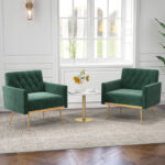 Velvet Accent Chair with Tufted Back and Golden Metal Legs 9 Velvet Accent Chair with Tufted Back and Golden Metal Legs