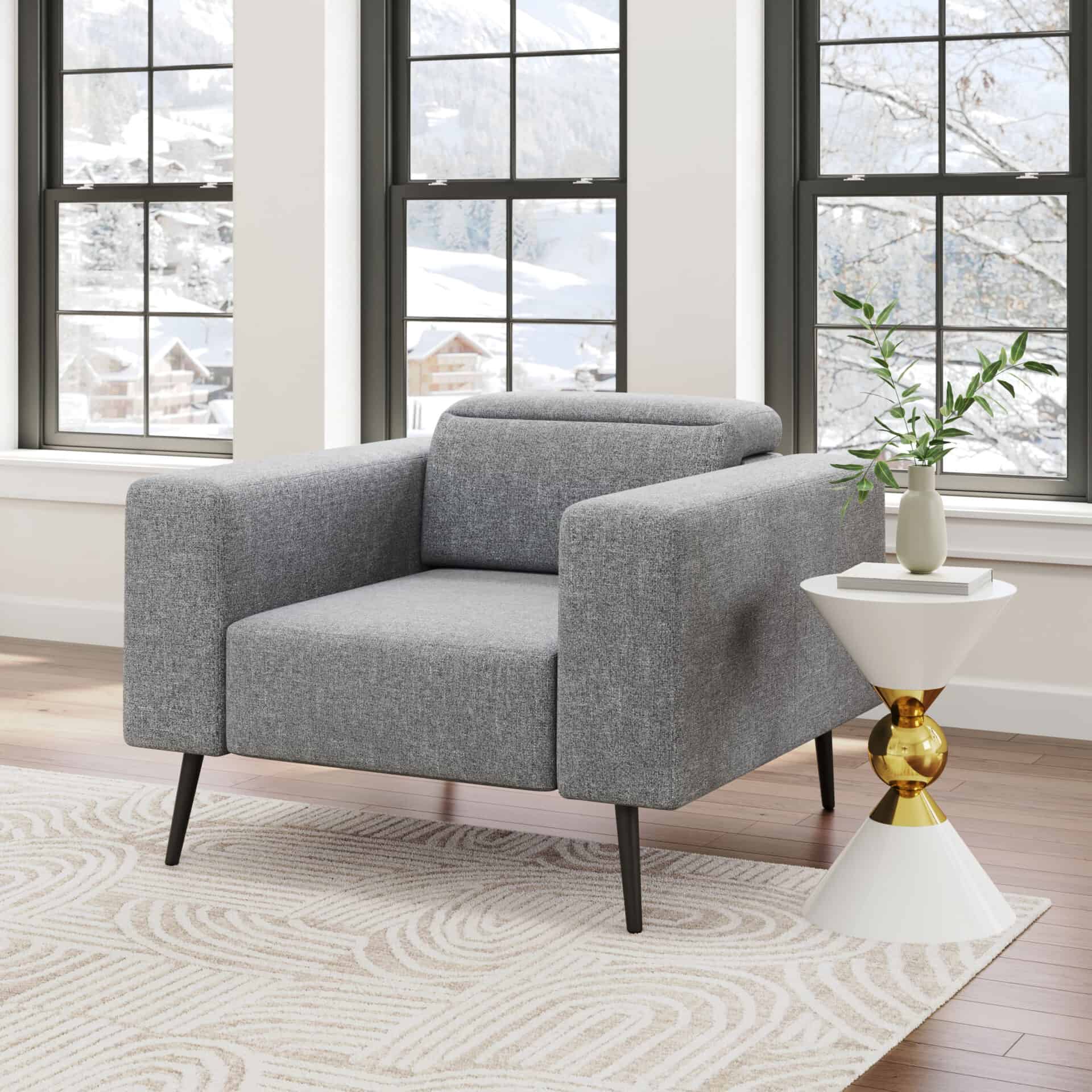 Comfy Dark Gray Armchair with Wood Legs and Polyester Fabric 1 Comfy Dark Gray Armchair with Wood Legs and Polyester Fabric