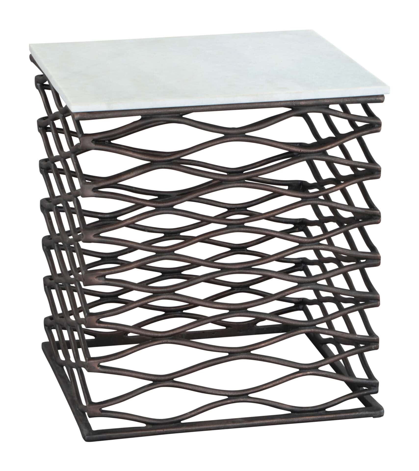 Modern Square Marble Side Table with Steel Frame, White Finish 2 Modern Square Marble Side Table with Steel Frame, White Finish - Image 2