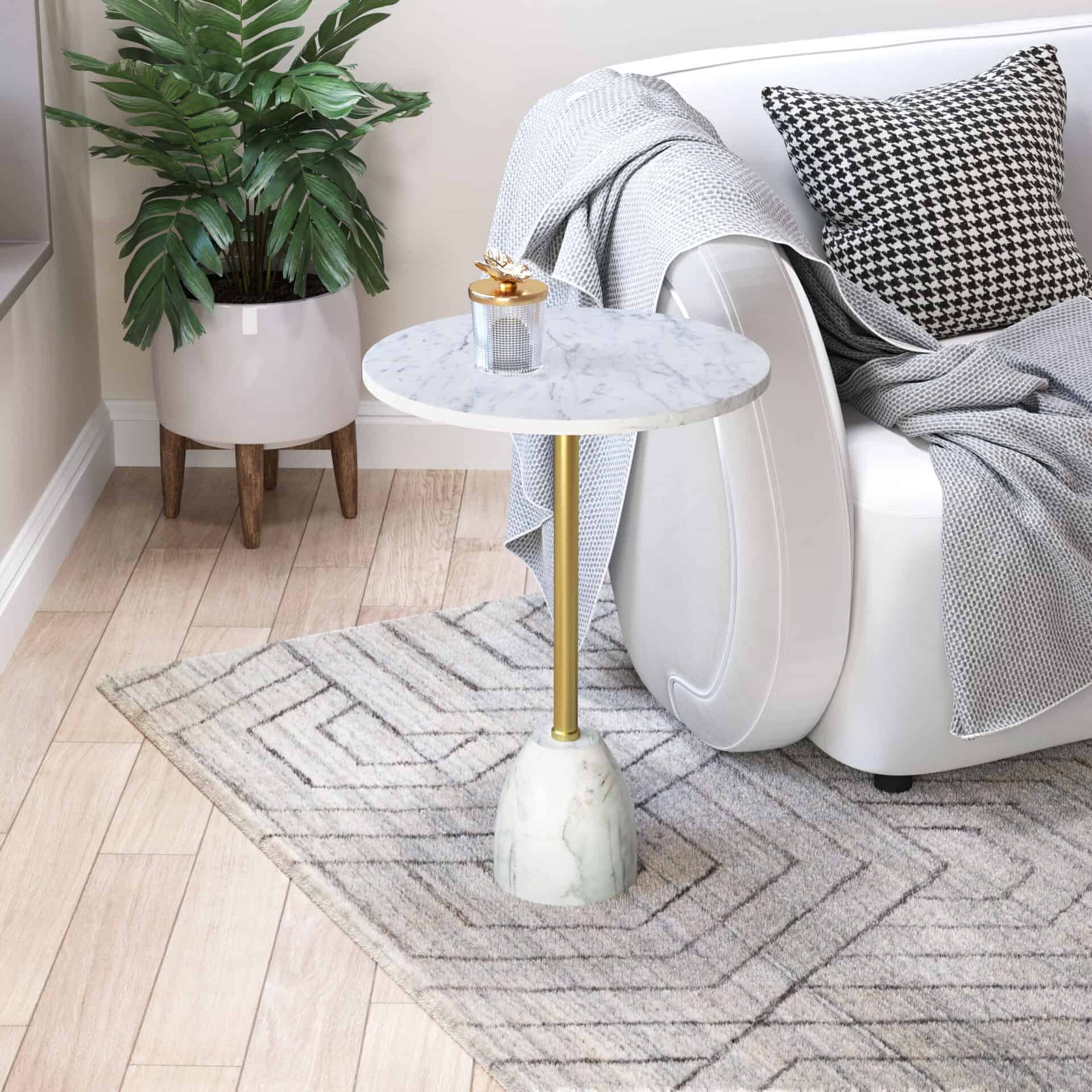 White and Gold Marble Top Modern Glam Side Table 2 White and Gold Marble Top Modern Glam Side Table - Image 2