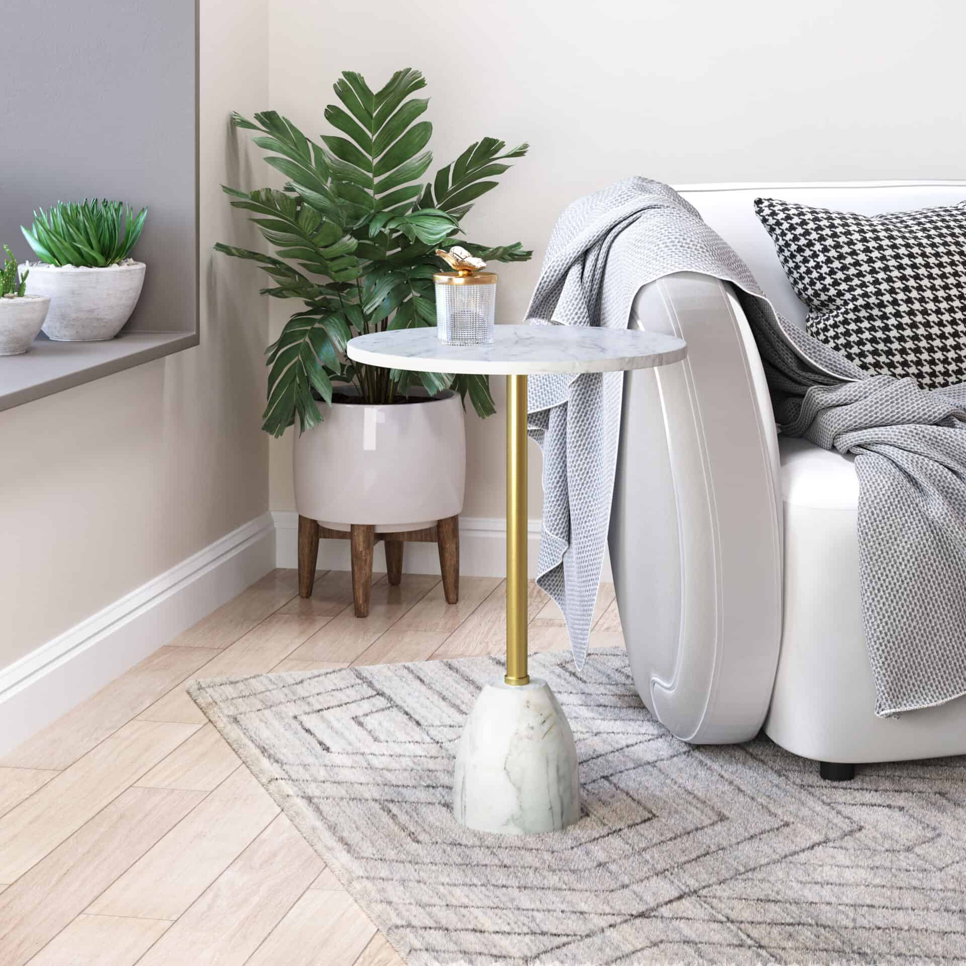White and Gold Marble Top Modern Glam Side Table 1 White and Gold Marble Top Modern Glam Side Table