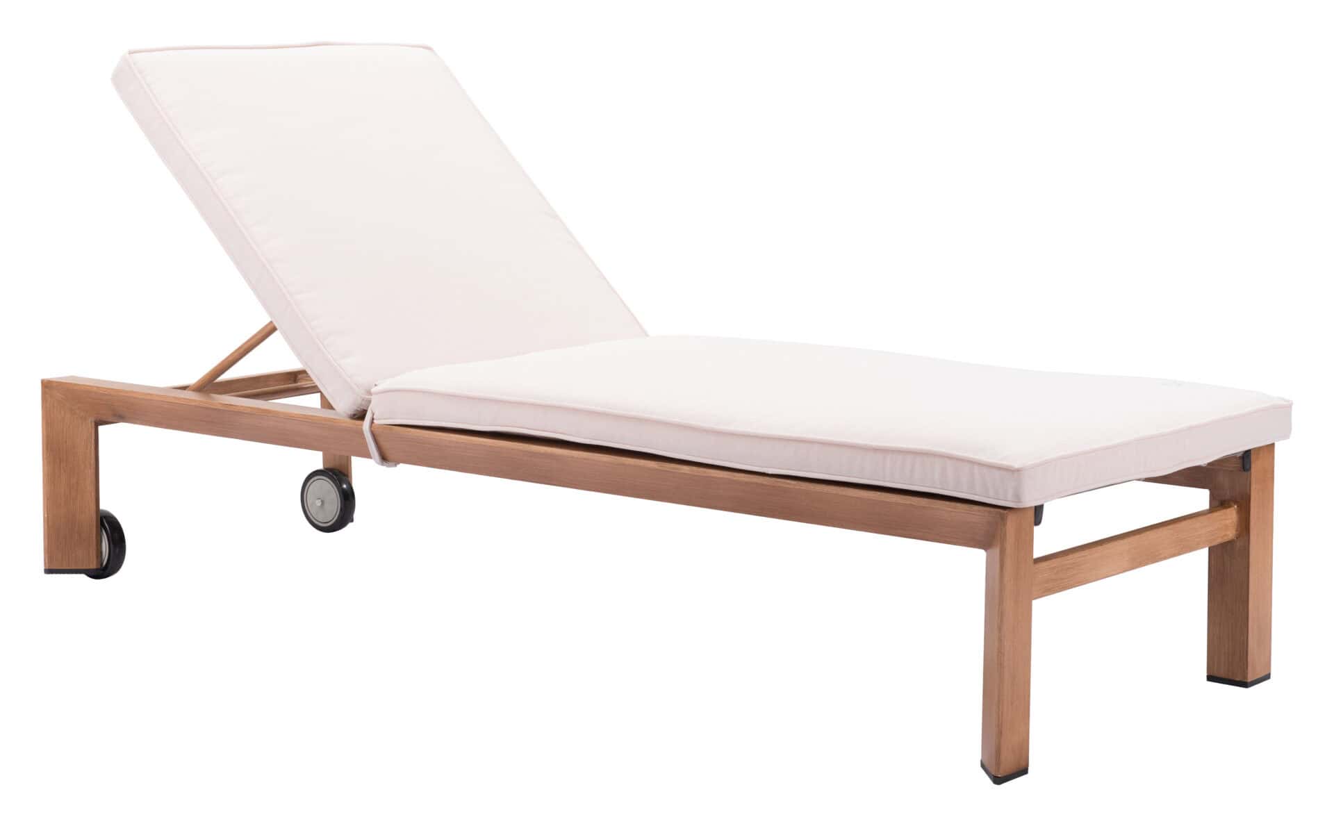 Adjustable Outdoor Lounge Chair Beige and Natural with Wheels 2 Adjustable Outdoor Lounge Chair Beige and Natural with Wheels - Image 2