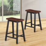 24 Inch Backless Wooden Bar Stools with Footrests (Set of 2)