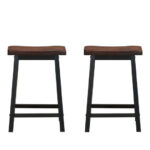 24 Inch Backless Wooden Bar Stools with Footrests (Set of 2)