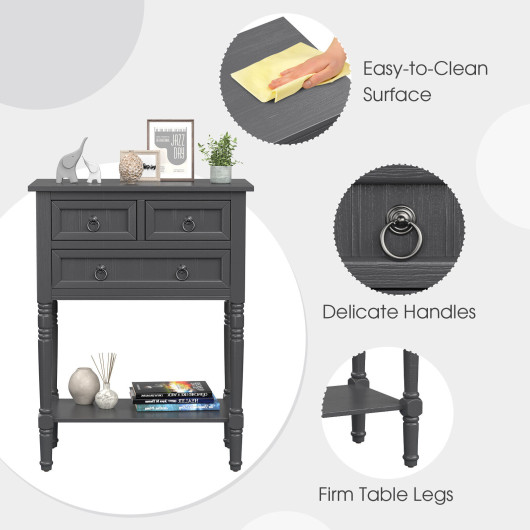 Rustic Narrow Console Table with Drawers and Bottom Shelf - Image 7