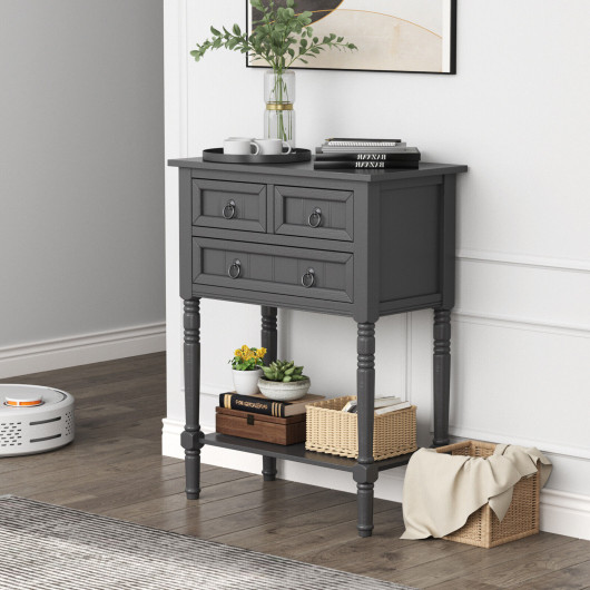 Rustic Narrow Console Table with Drawers and Bottom Shelf - Image 2