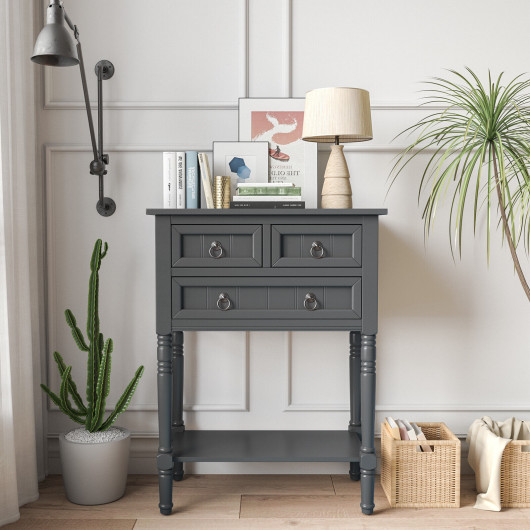 Rustic Narrow Console Table with Drawers and Bottom Shelf
