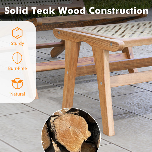 Teak Wood Foot Rest with Handwoven Rattan Surface 6 Teak Wood Foot Rest with Handwoven Rattan Surface - Image 6