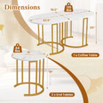 Faux Marble Nesting Coffee Table Set with Gold Frame (Set of 3)