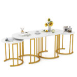 Faux Marble Nesting Coffee Table Set with Gold Frame (Set of 3)