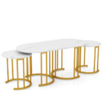 Faux Marble Nesting Coffee Table Set with Gold Frame (Set of 3)